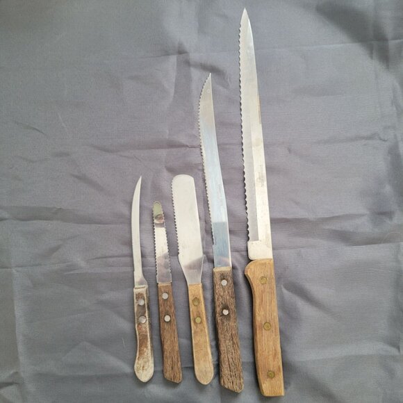 Vintage Stainless Steel Knife Set With Wooden Handles - Picture 1 of 5